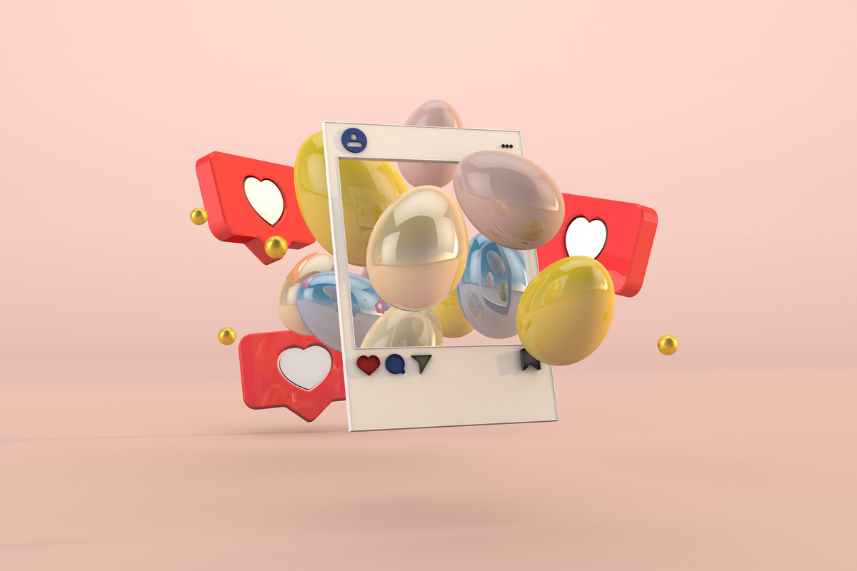 3d happy easter social media concept with post social networ